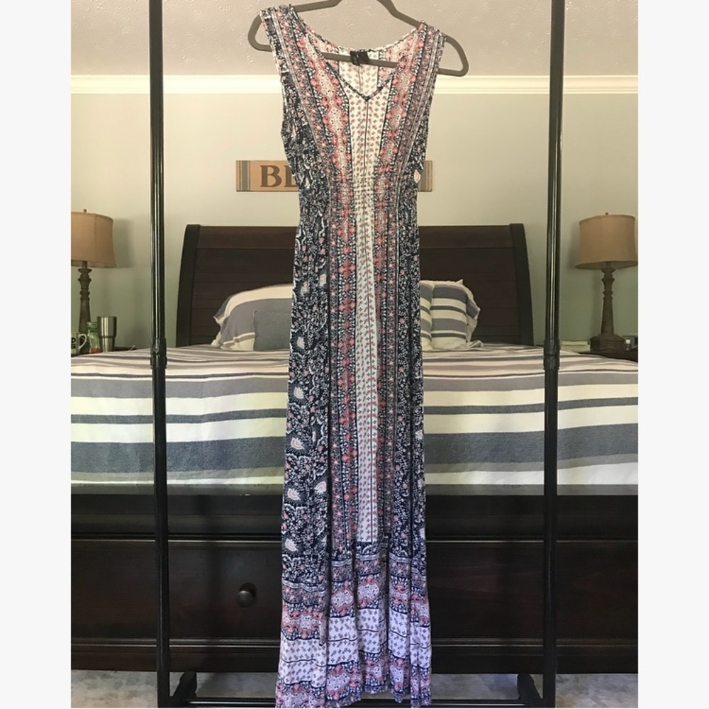 Fun & Flirt dress - pink and navy maxi